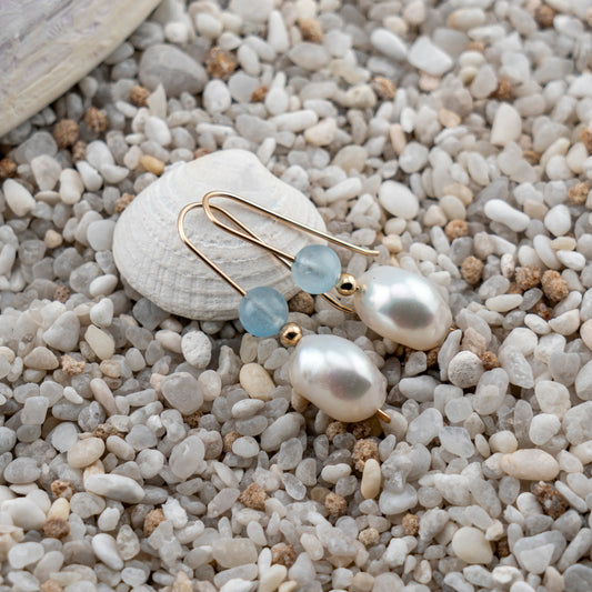Freshwater Pearl & Aquamarine Dangles