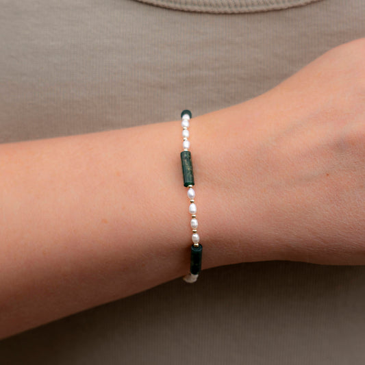Freshwater Pearl & Moss Agate Bracelet