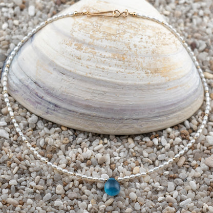 Freshwater Rice Pearl & Aquamarine Tear Drop Pendant