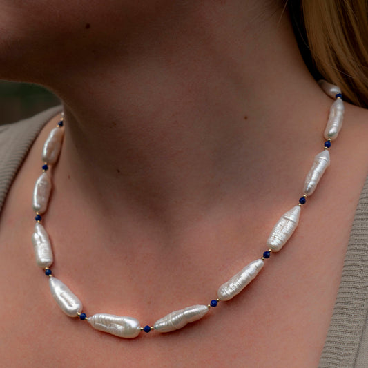 Baroque Freshwater Pearl & Lapis Necklace