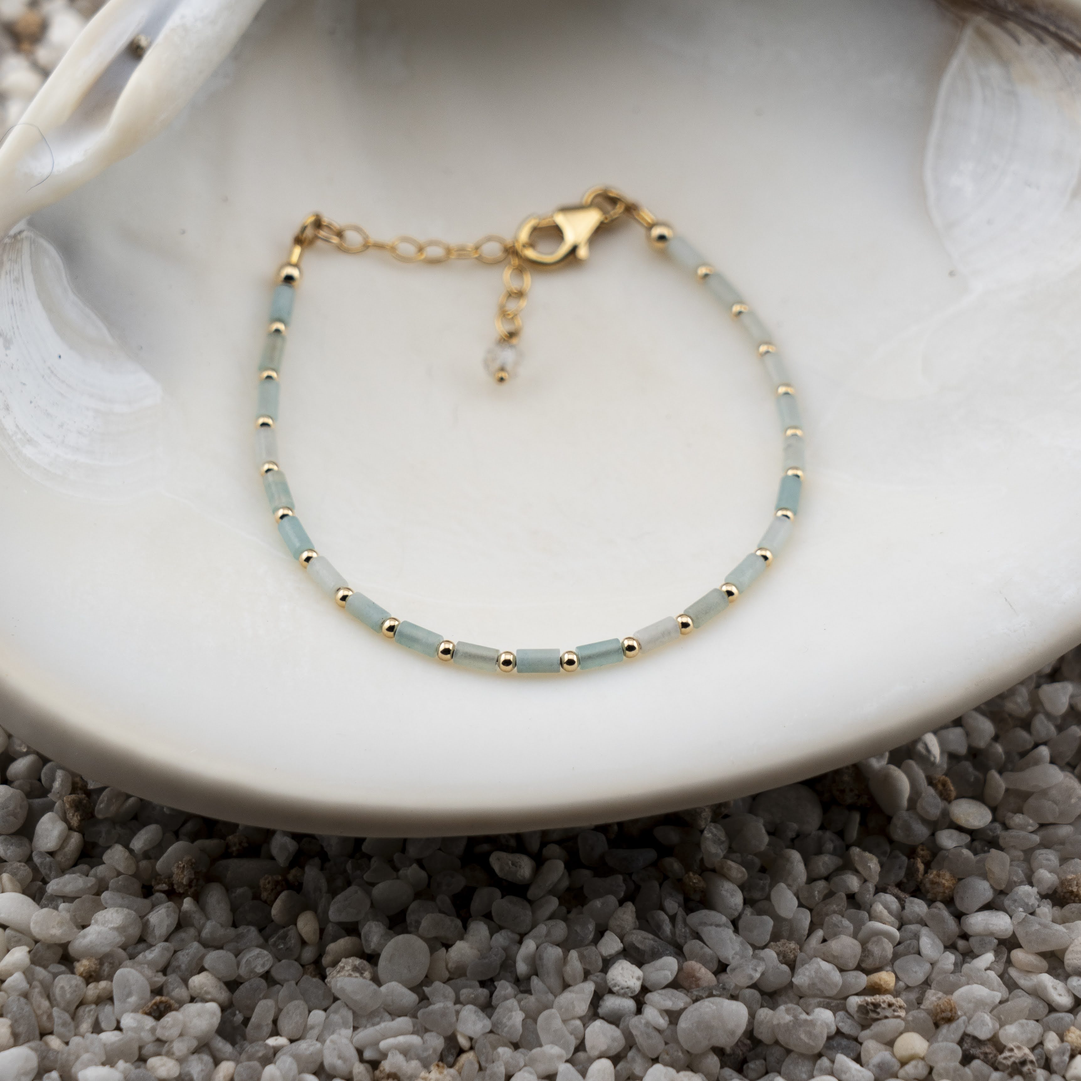 Amazonite Dainty Tube Luxe Bracelet Gold
