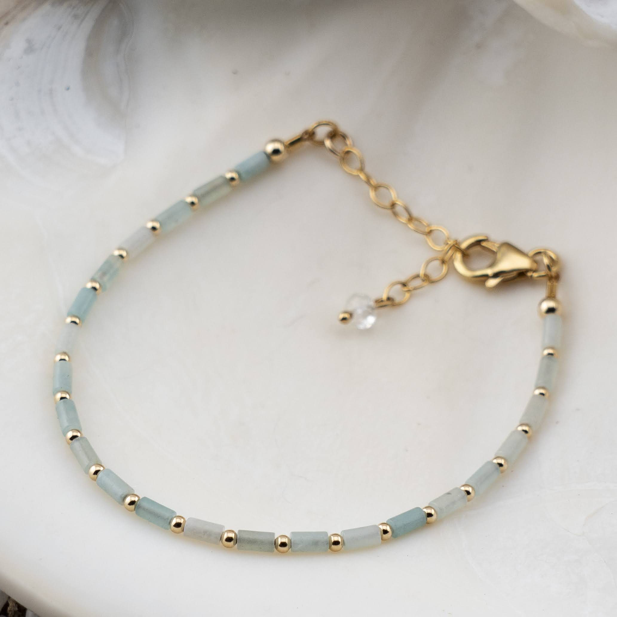 Amazonite Dainty Tube Luxe Bracelet Gold