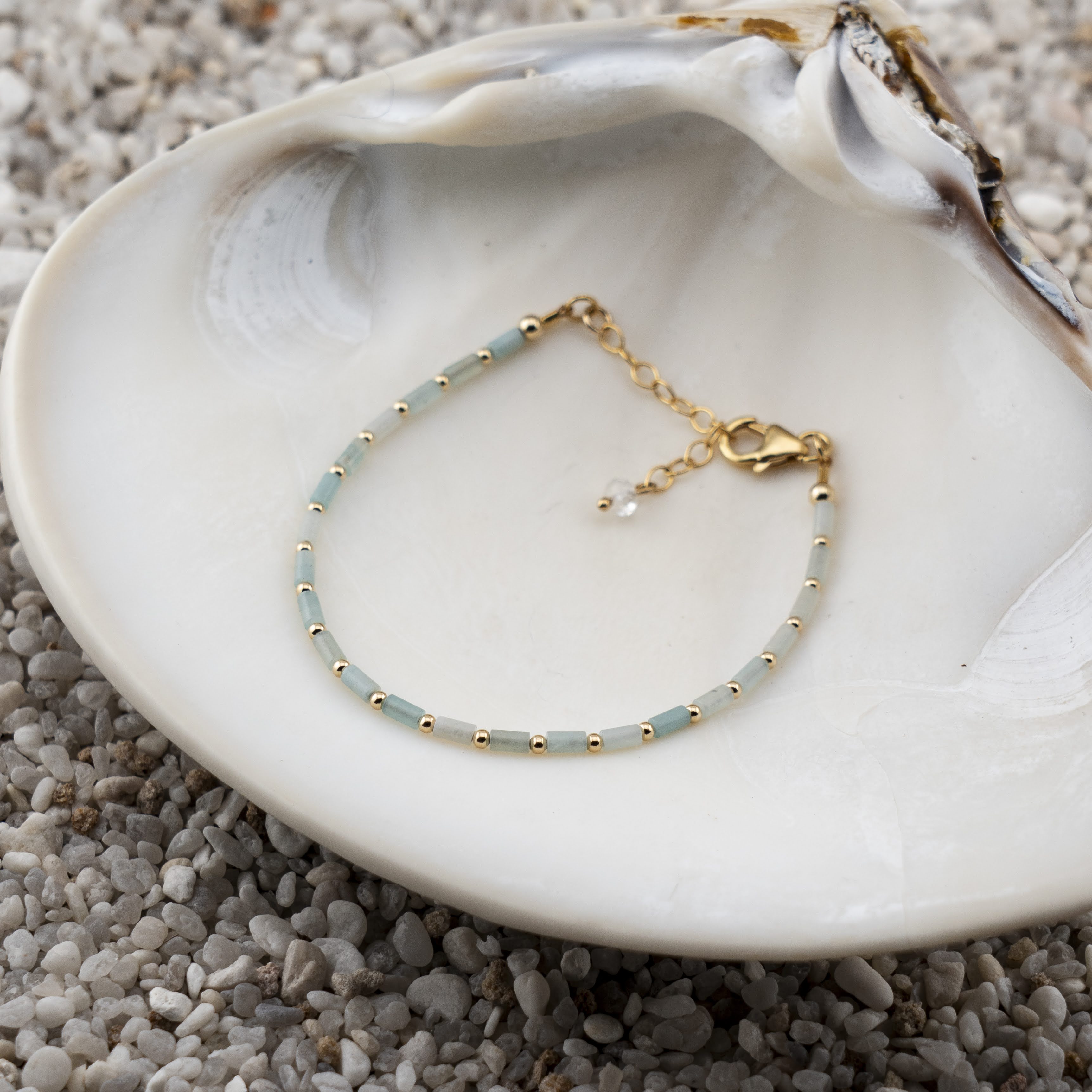 Amazonite Dainty Tube Luxe Bracelet Gold