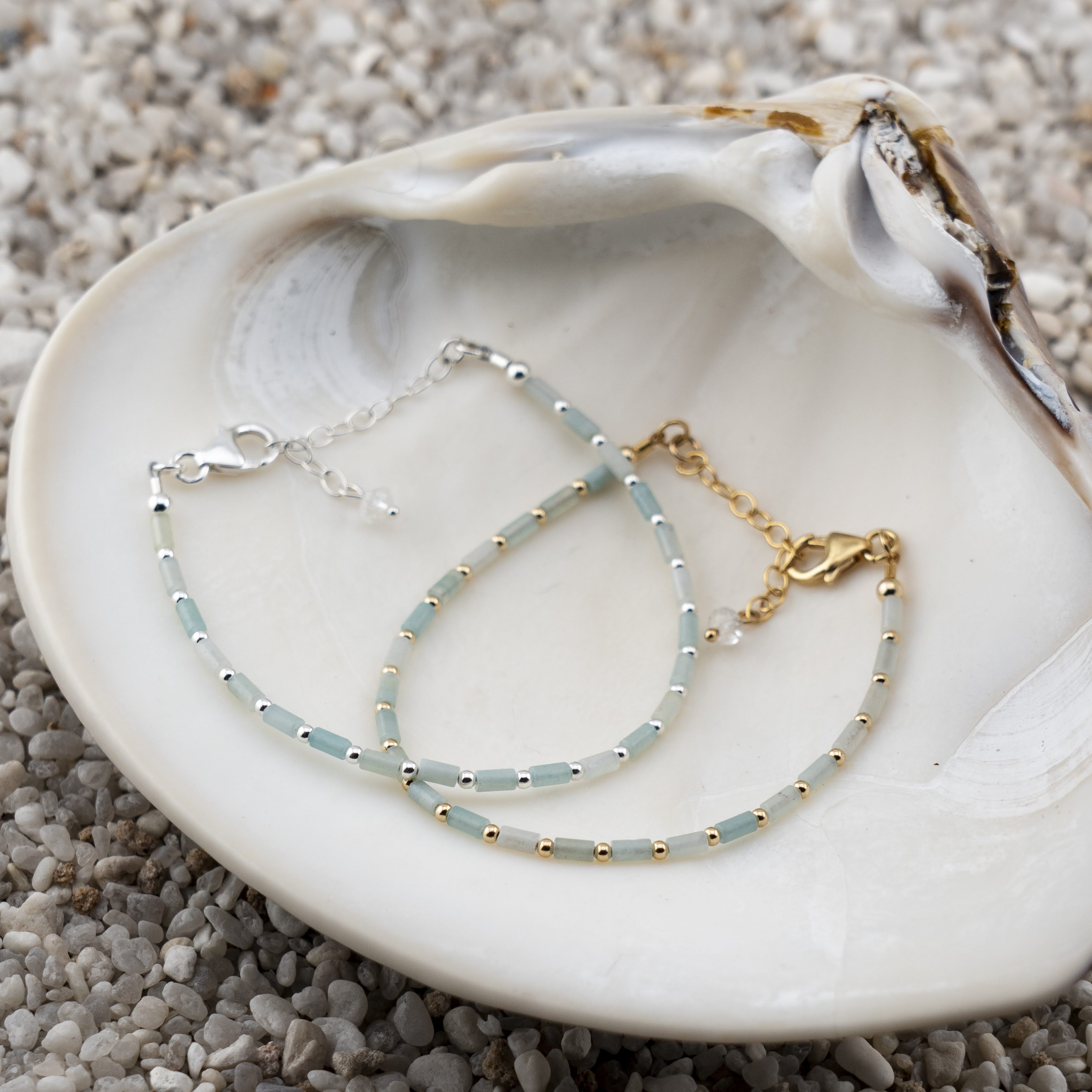 Amazonite Dainty Tube Luxe Bracelet Silver