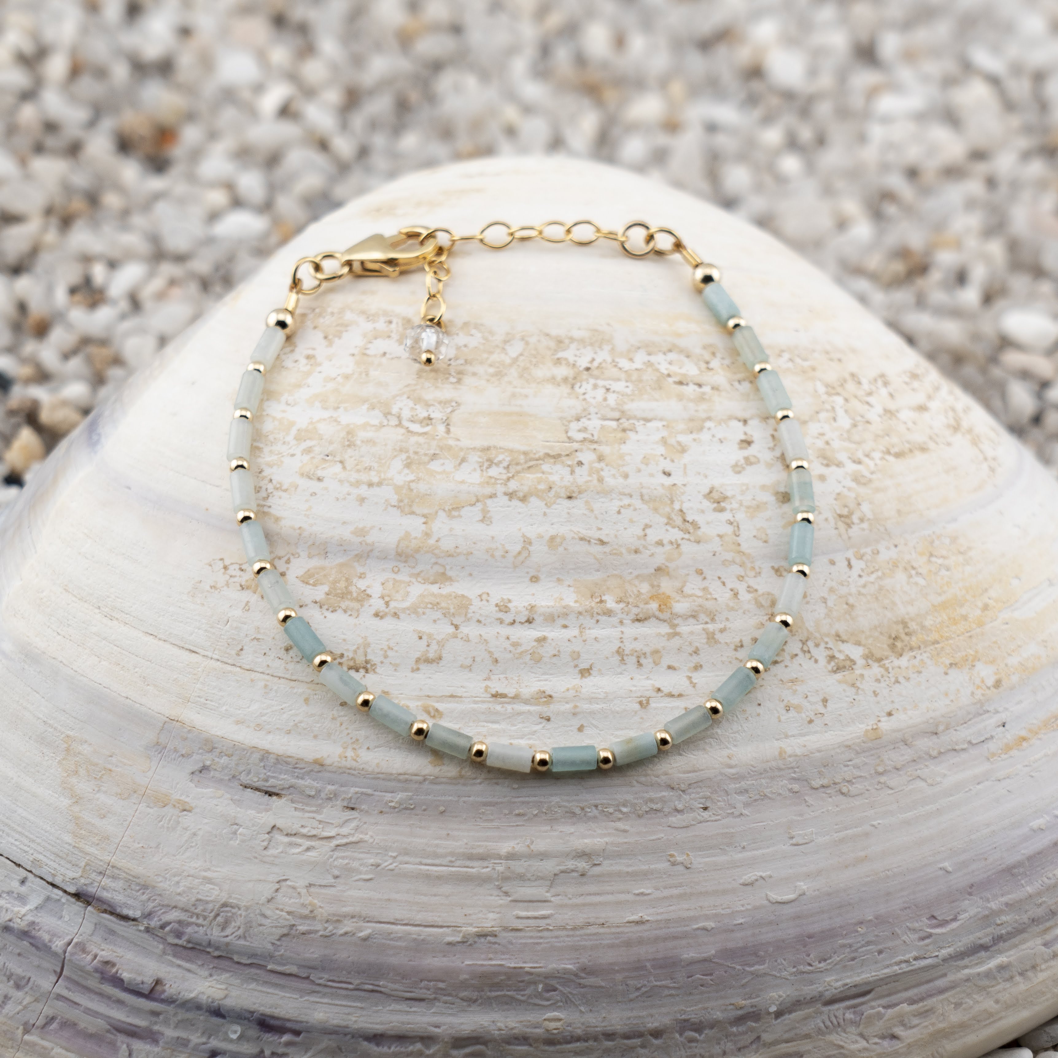 Amazonite Dainty Tube Luxe Bracelet Gold