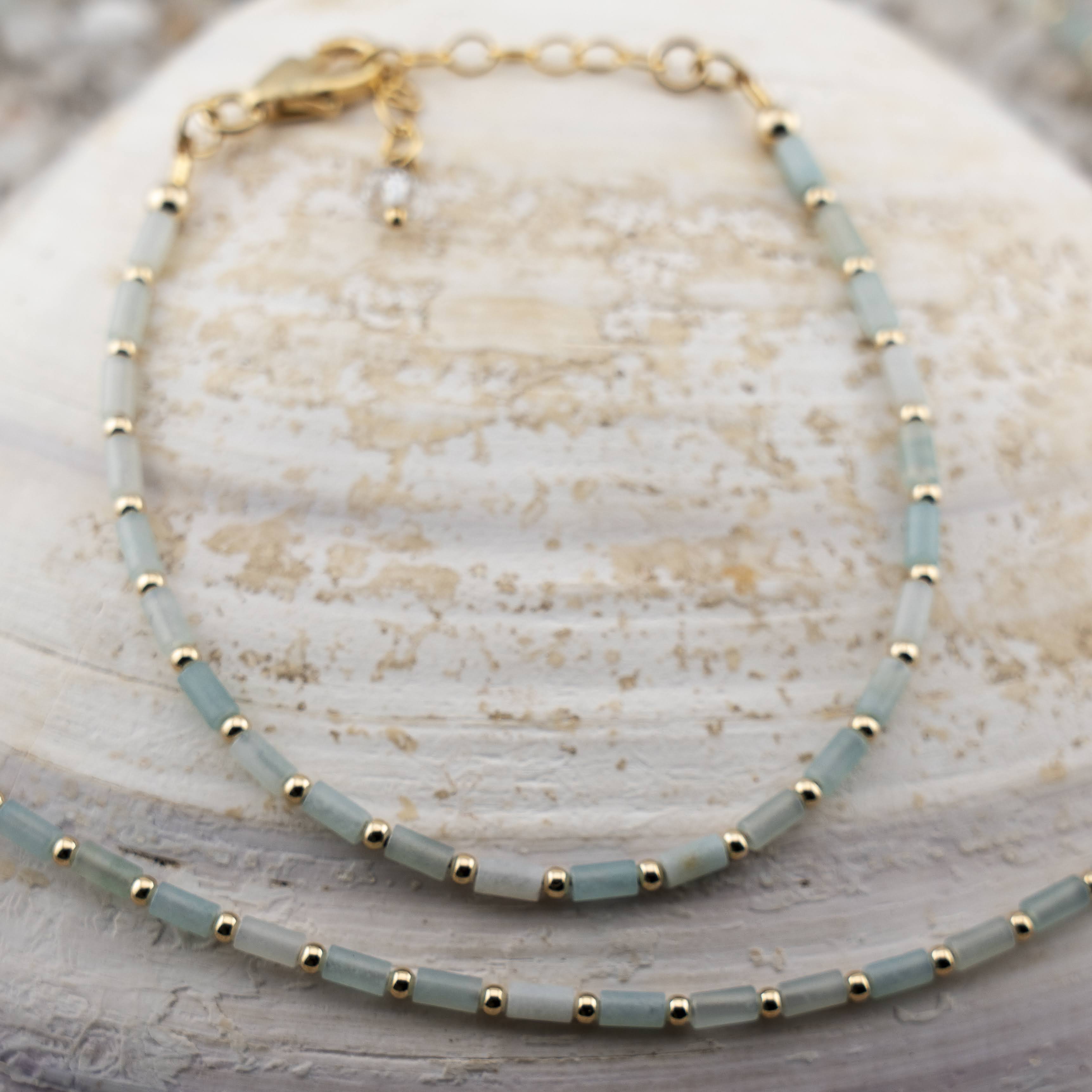 Amazonite Dainty Tube Luxe Bracelet Gold