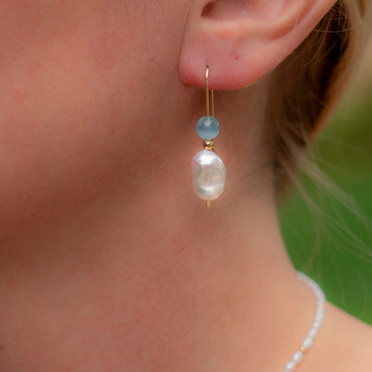 Freshwater Pearl & Aquamarine Dangles