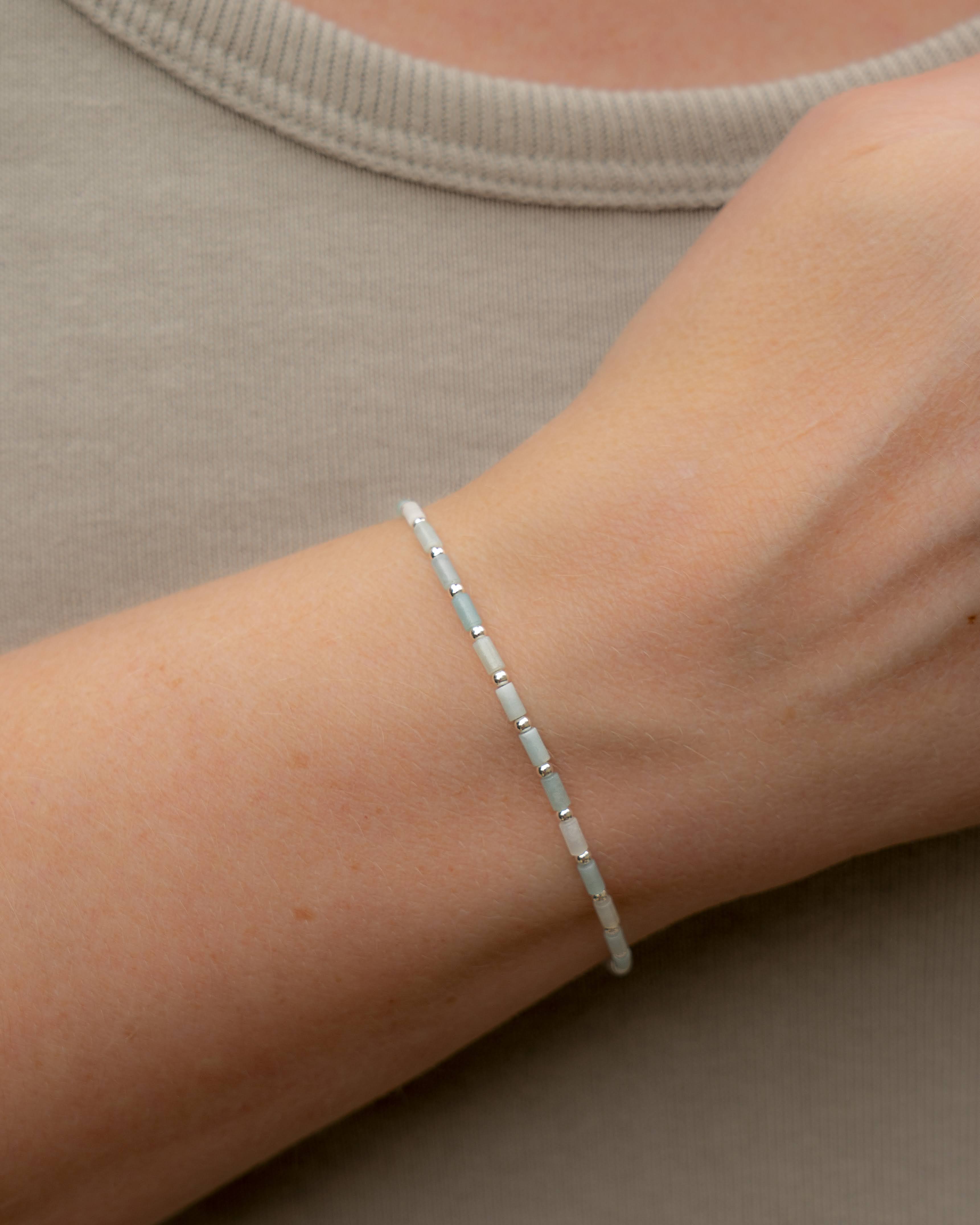 Amazonite Tube Luxe Bracelet Silver