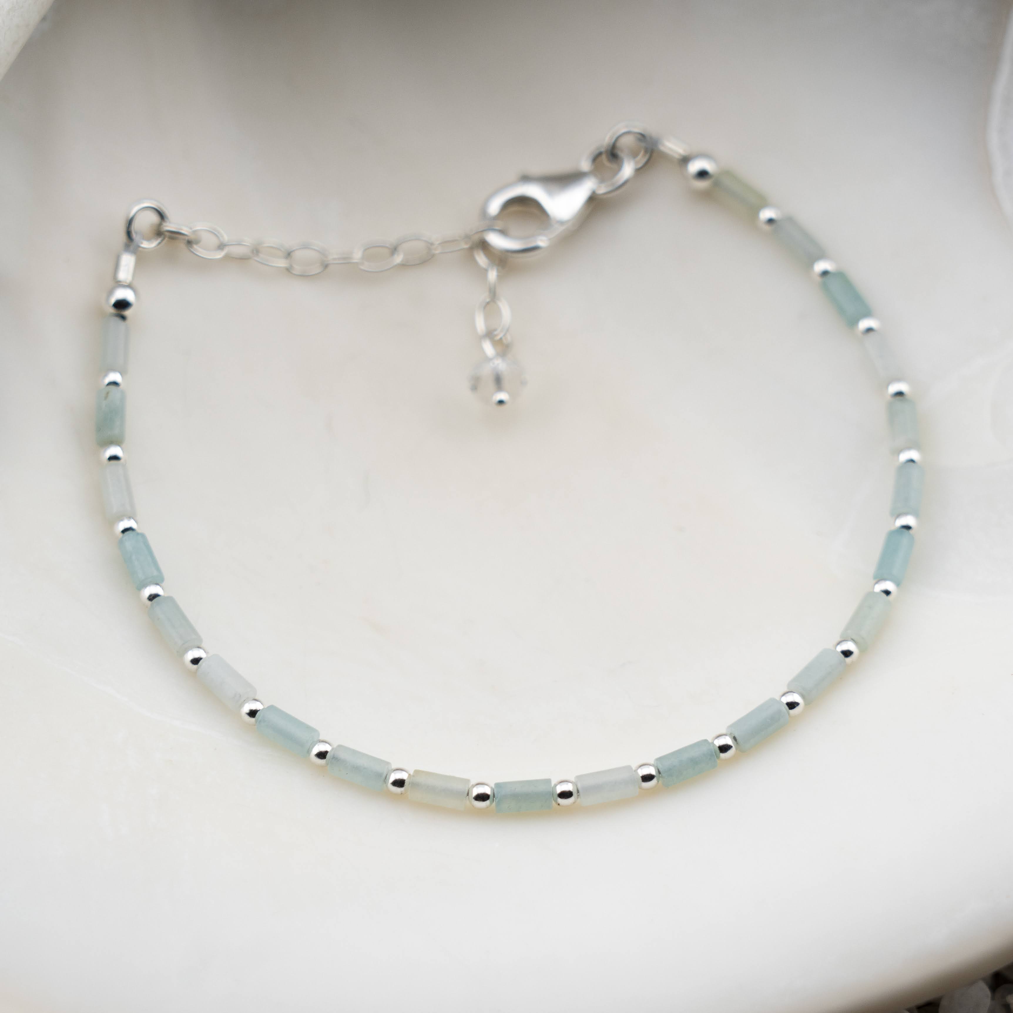 Amazonite Dainty Tube Luxe Bracelet Silver