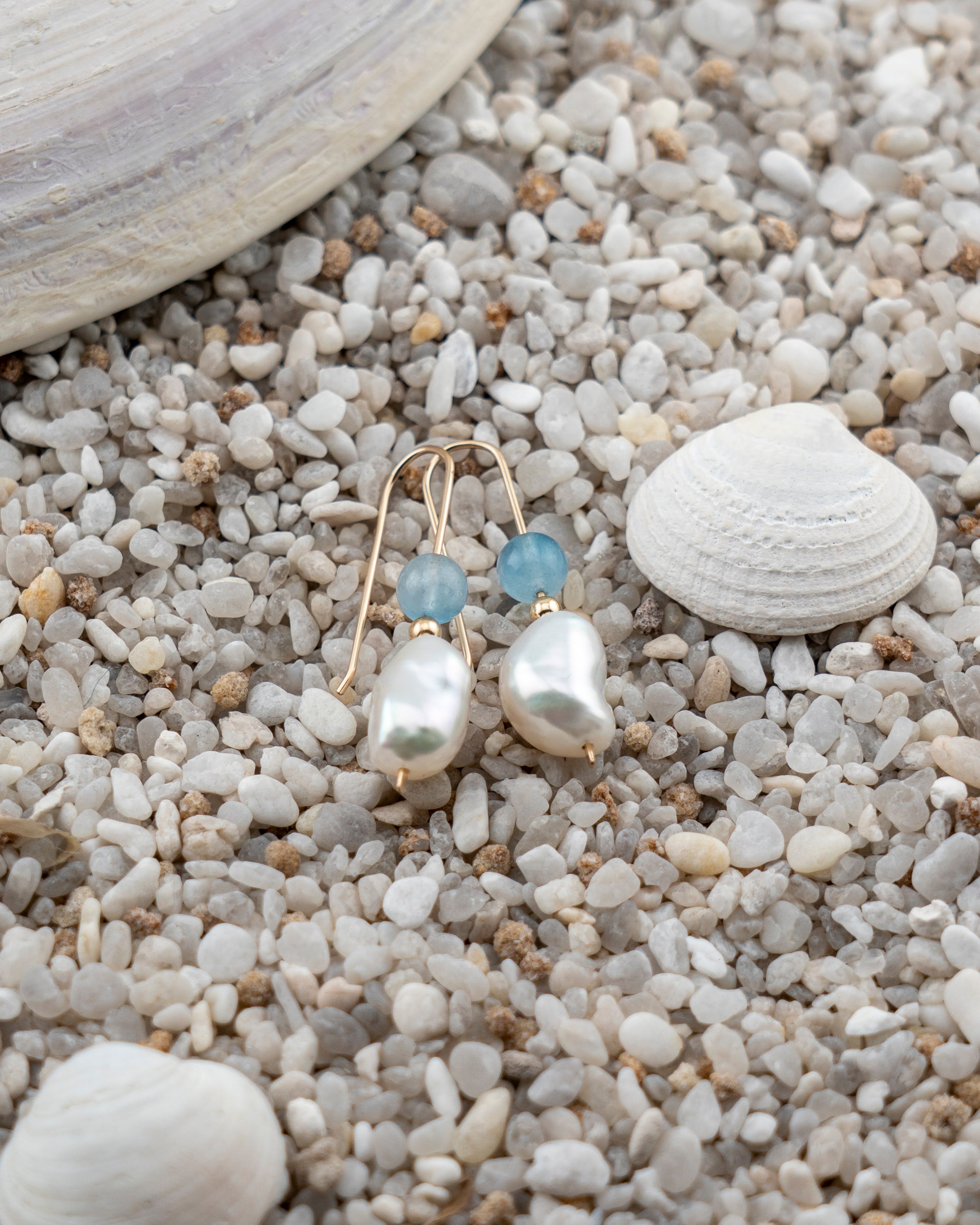 Freshwater Pearl & Aquamarine Dangles