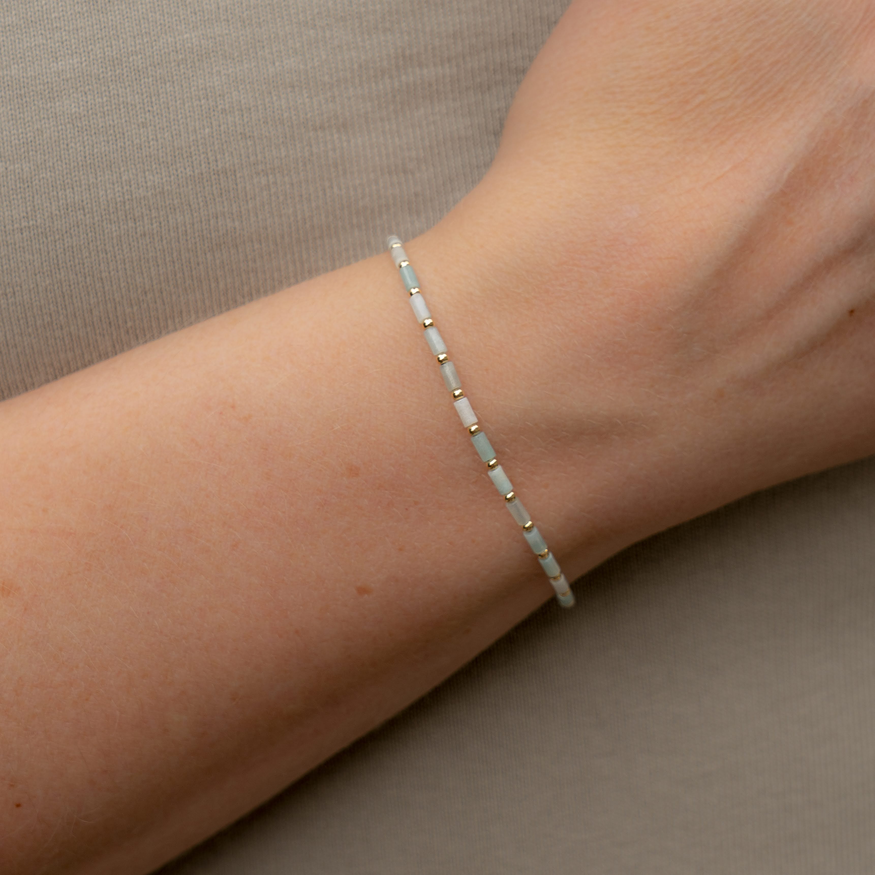 Amazonite Dainty Tube Luxe Bracelet Gold