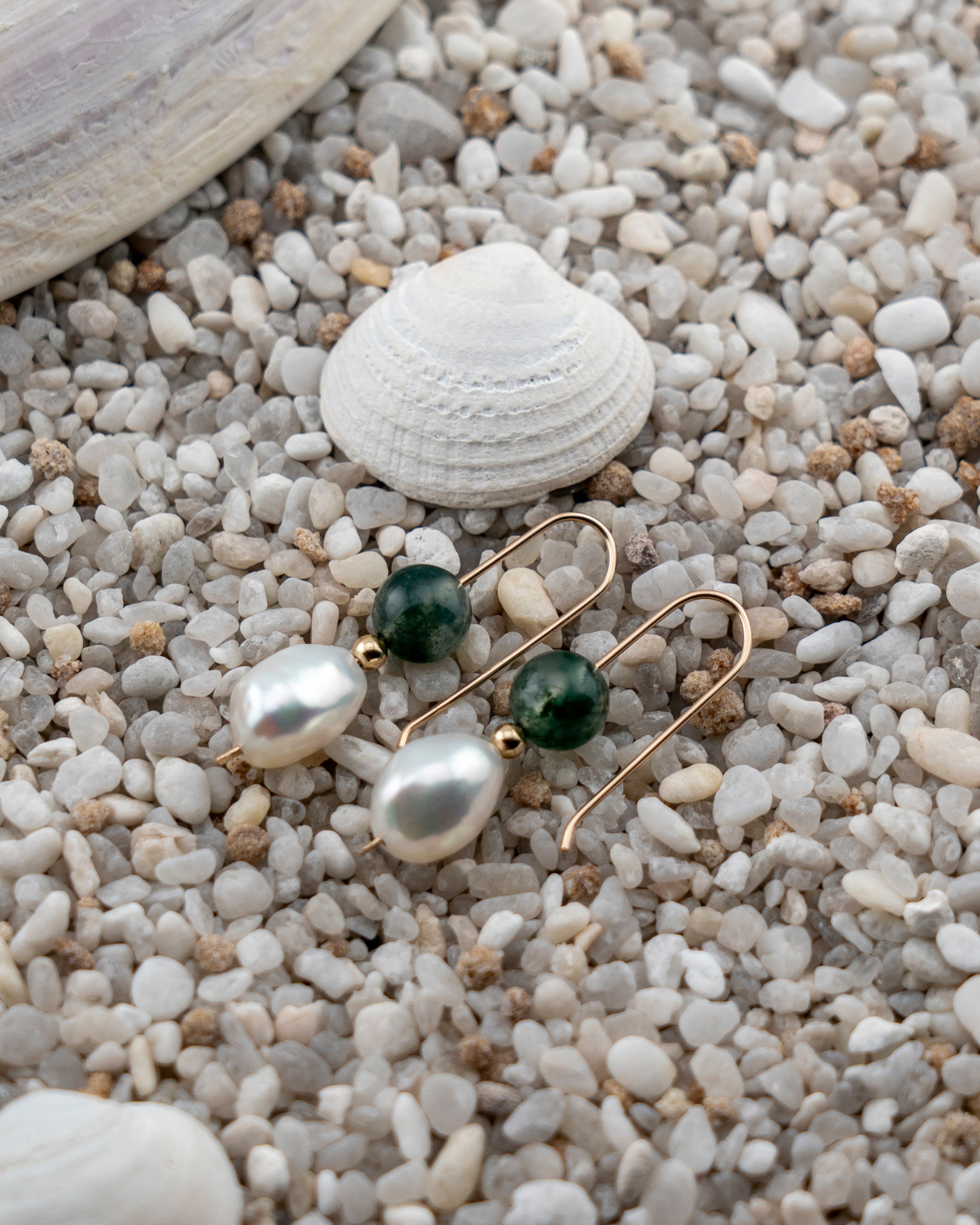Freshwater Pearl & Moss Agate Dangles