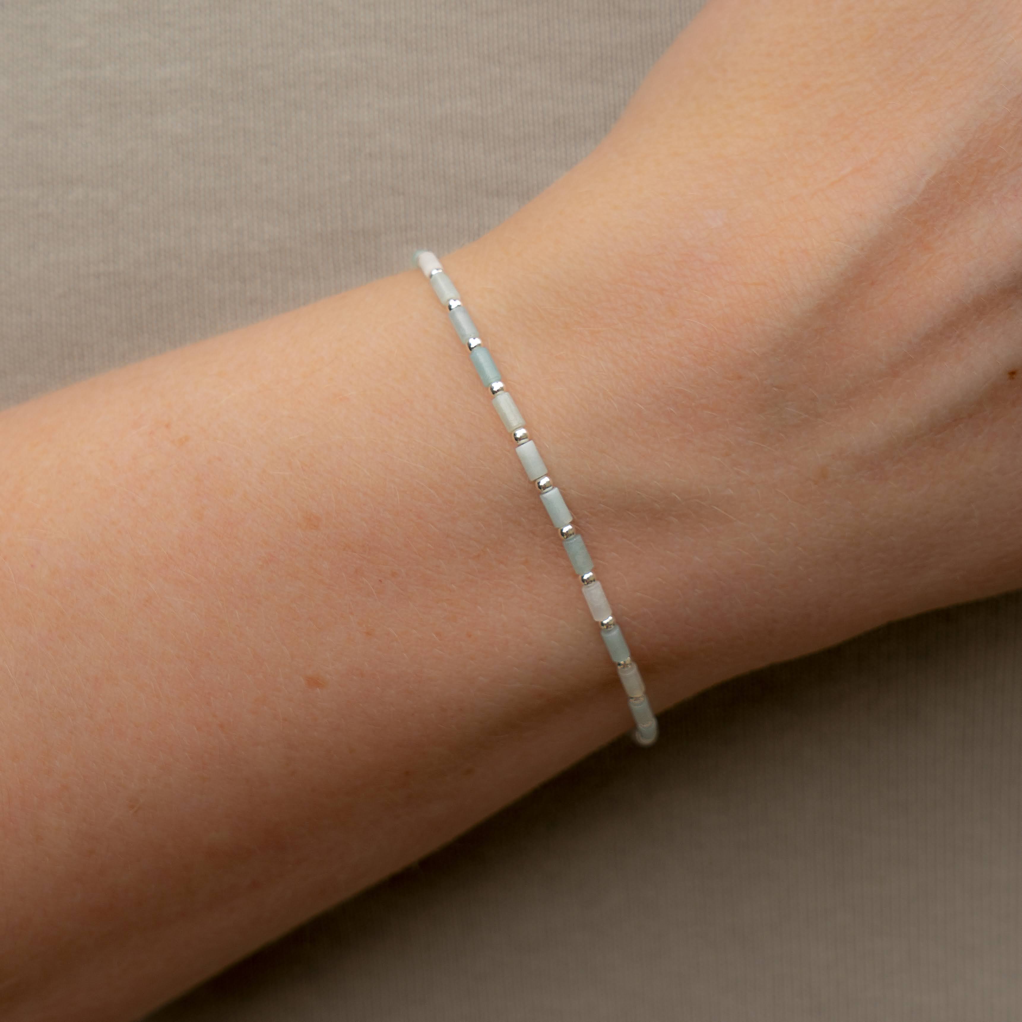 Amazonite Dainty Tube Luxe Bracelet Silver
