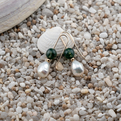 Freshwater Pearl & Moss Agate Dangles
