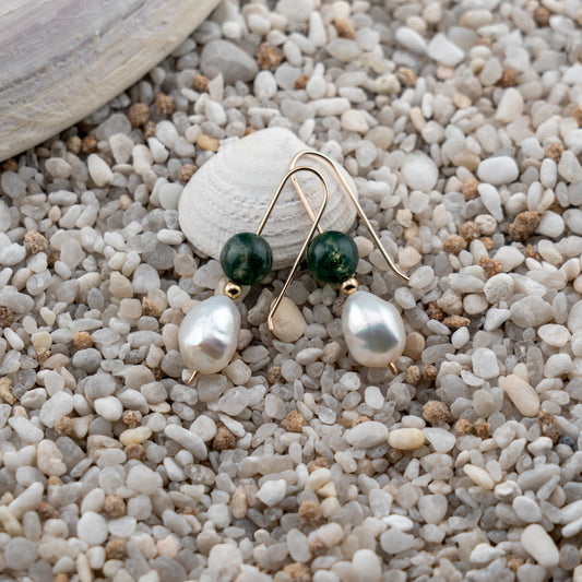 Freshwater Pearl & Moss Agate Dangles