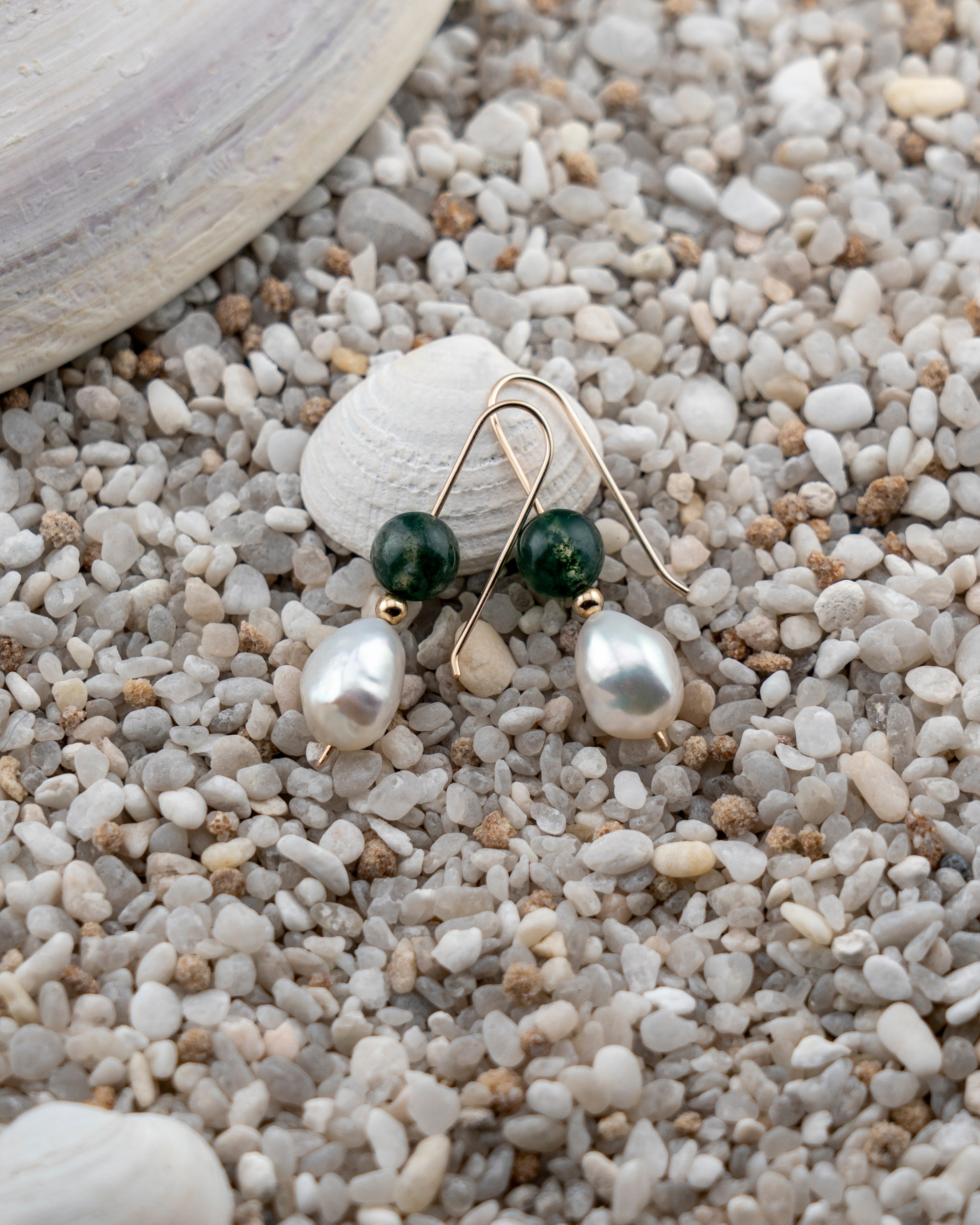 Freshwater Pearl & Moss Agate Dangles