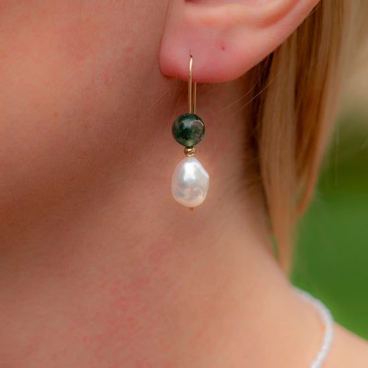 Freshwater Pearl & Moss Agate Dangles