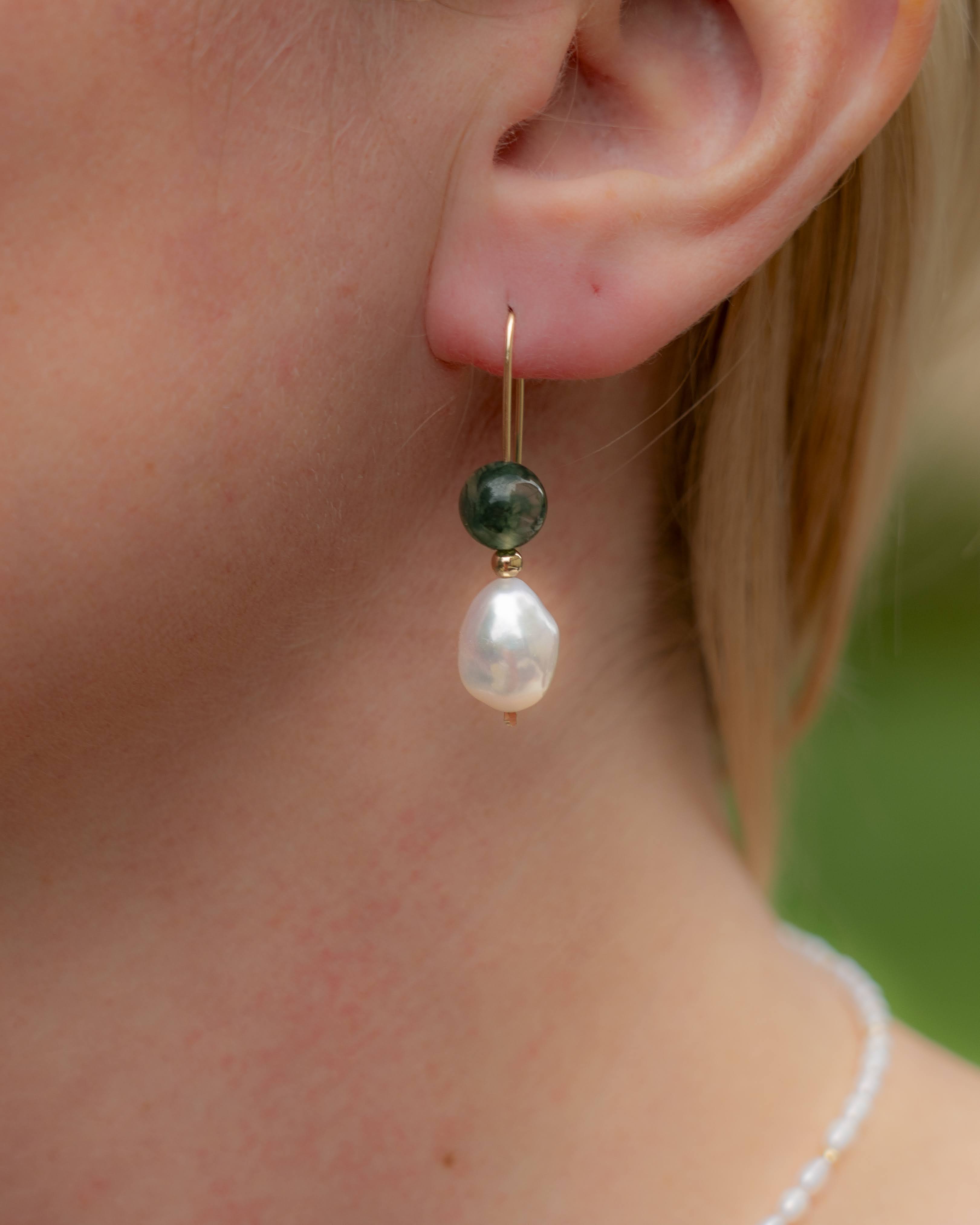 Freshwater Pearl & Moss Agate Dangles