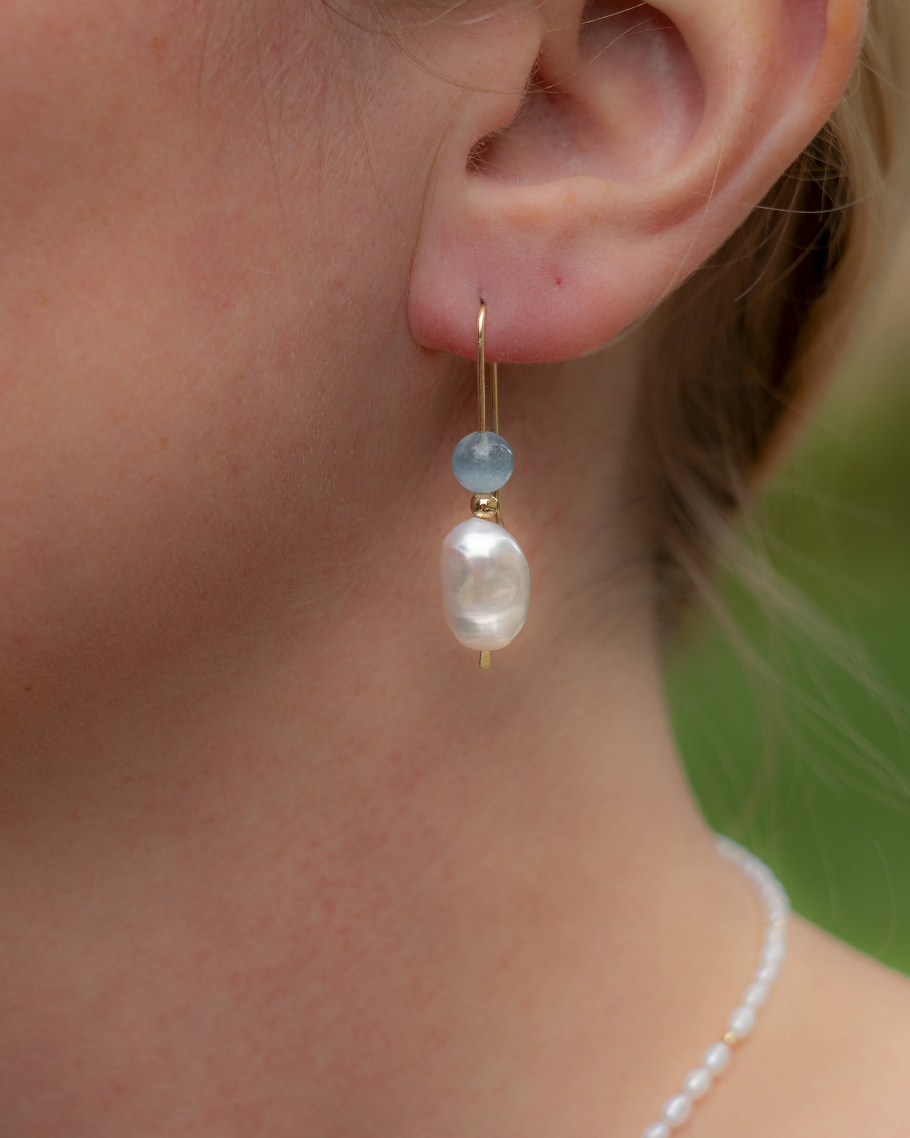 Freshwater Pearl & Aquamarine Dangles