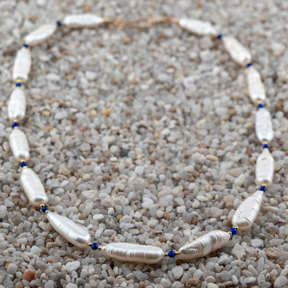 Baroque Freshwater Pearl & Lapis Necklace