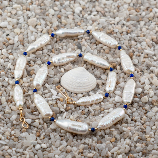 Baroque Freshwater Pearl & Lapis Necklace