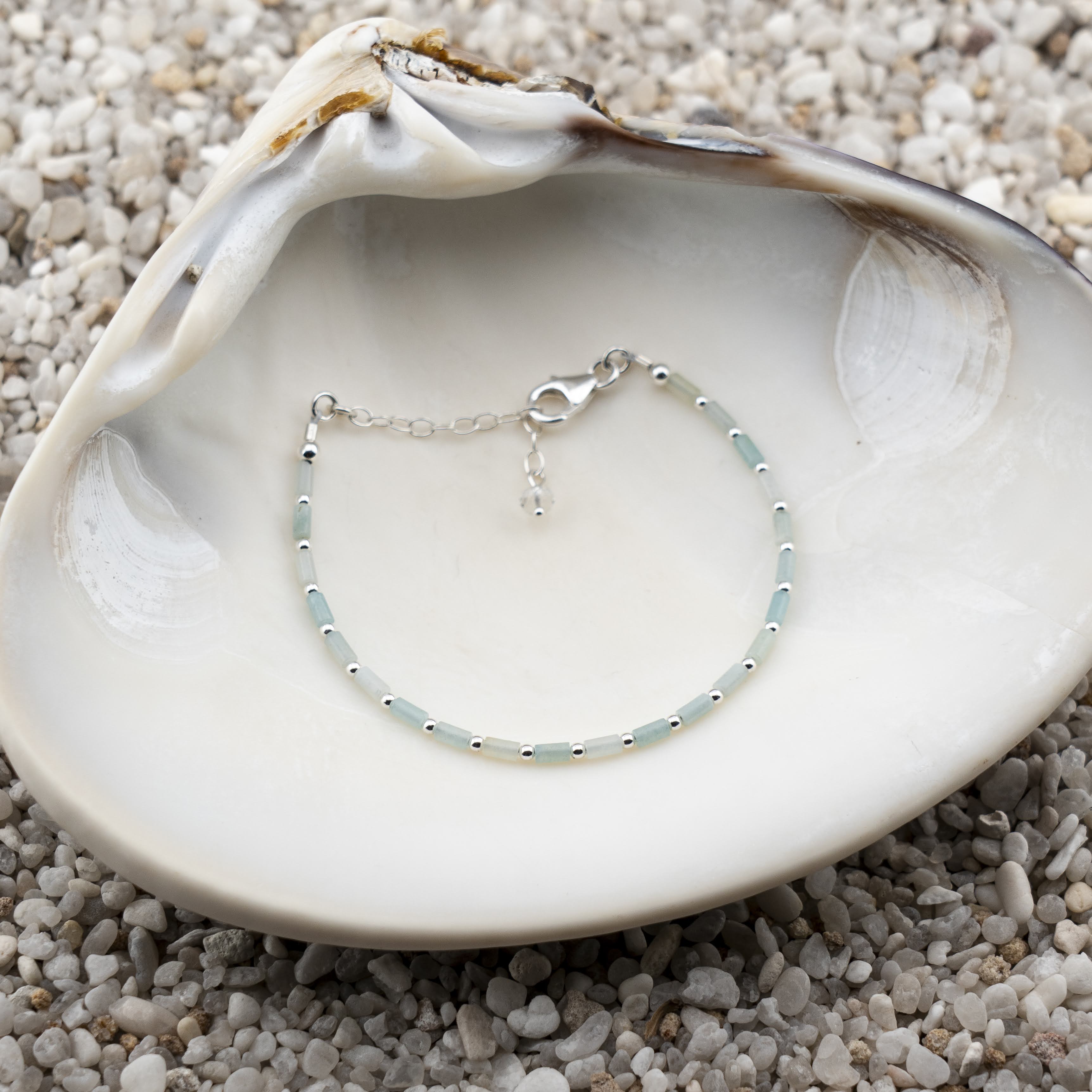 Amazonite Dainty Tube Luxe Bracelet Silver