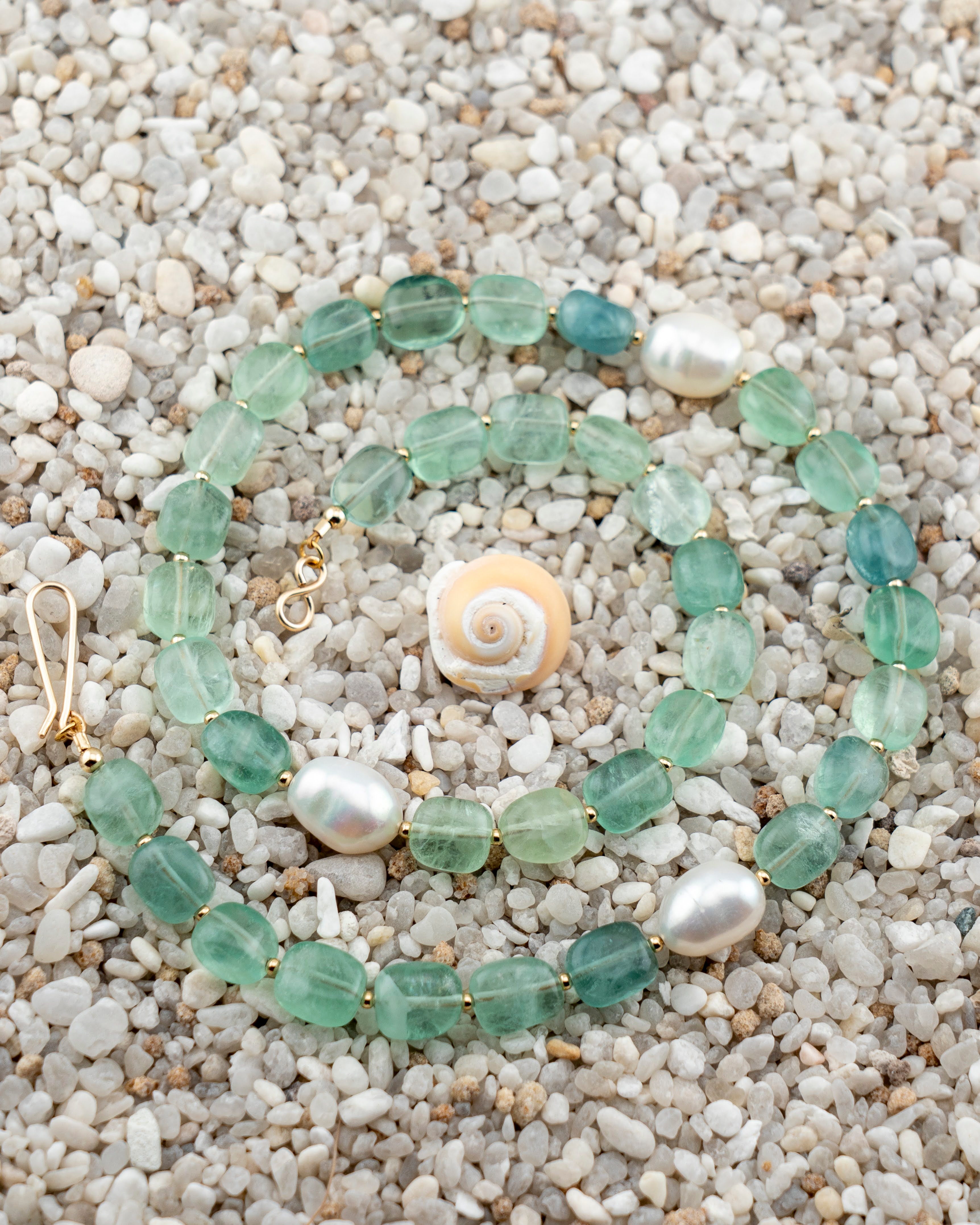 Green Florite & Freshwater Pearl Asymmetric Statement Necklace