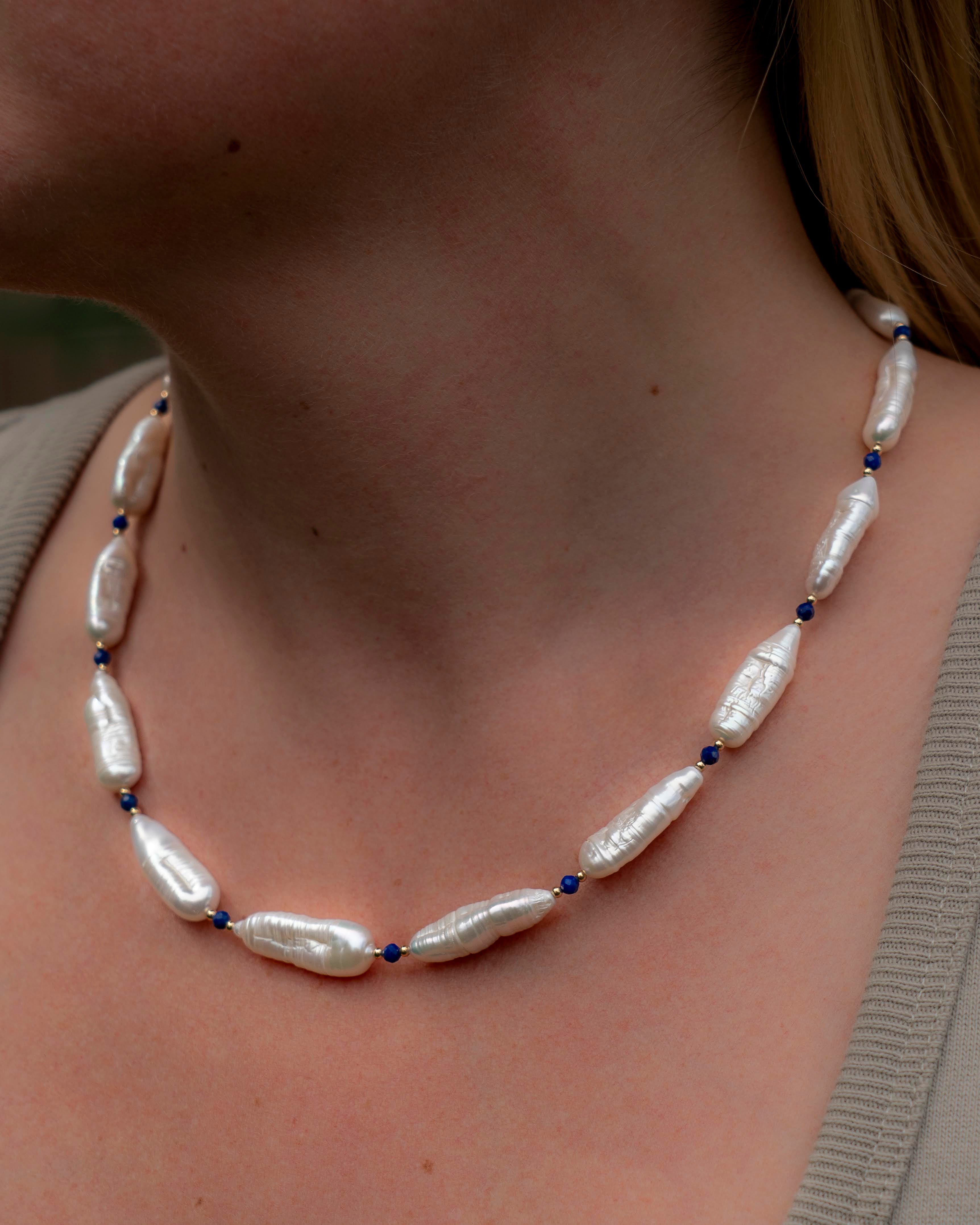Baroque Freshwater Pearl & Lapis Necklace