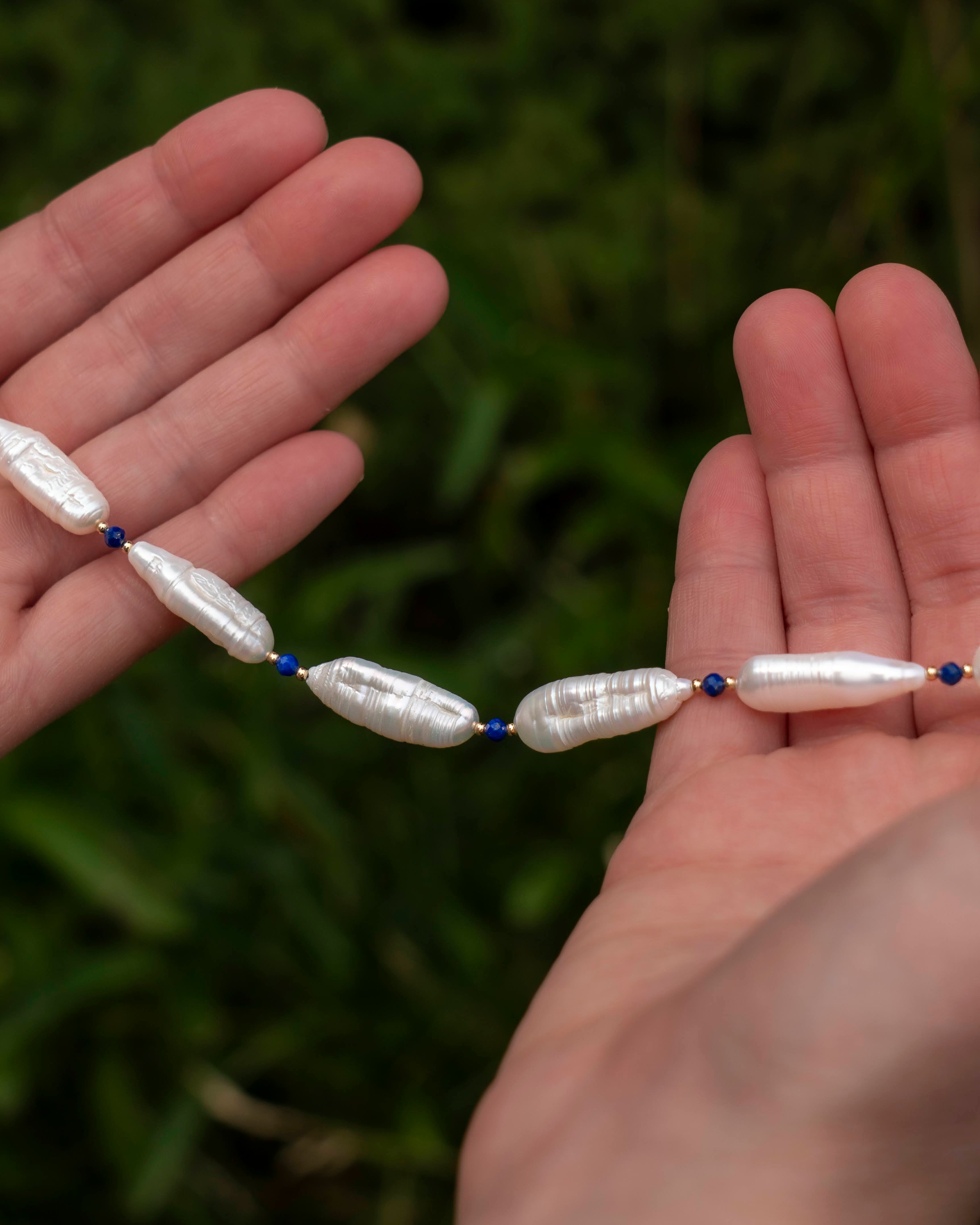 Baroque Freshwater Pearl & Lapis Necklace