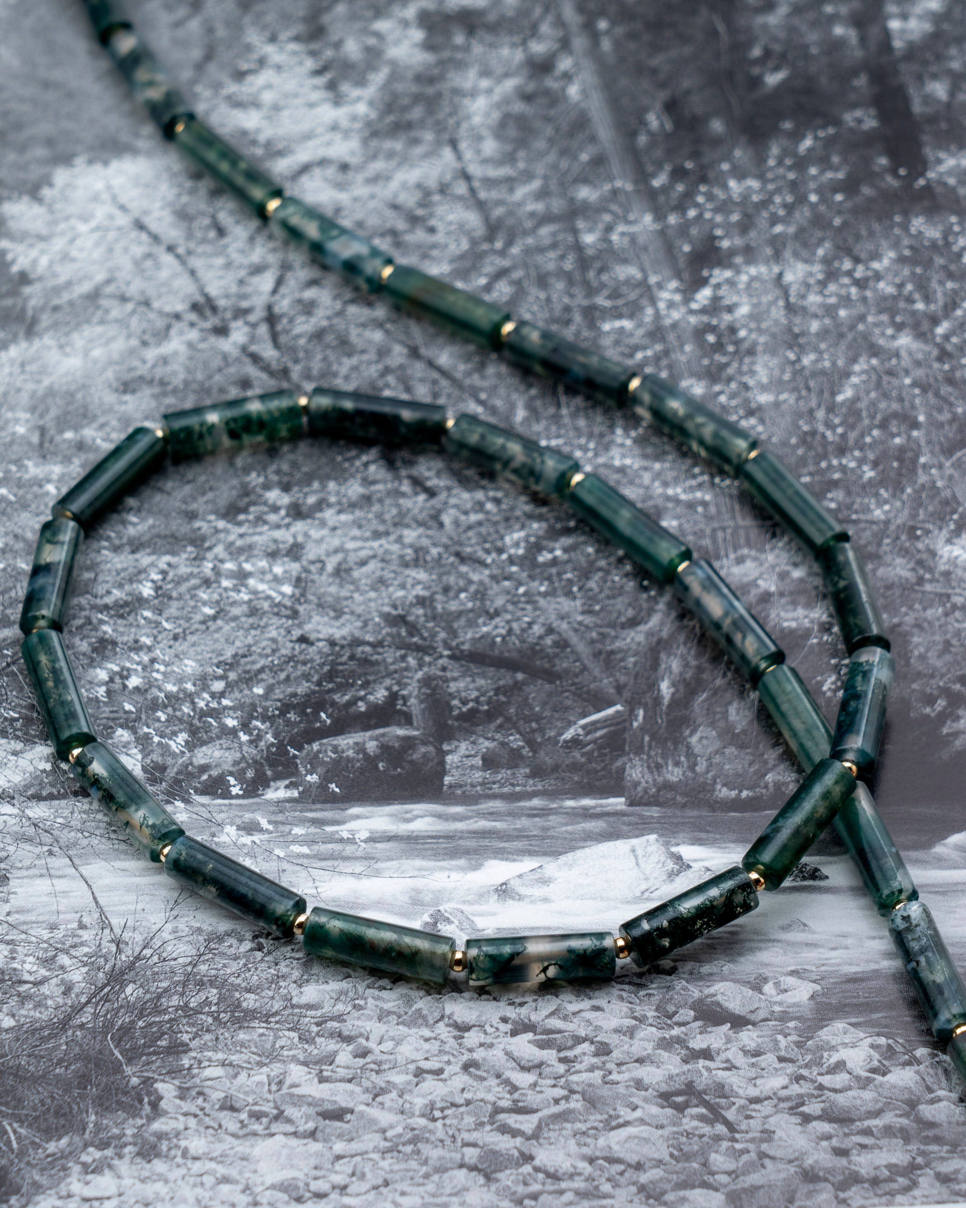 Suspended Forest Moss Agate Necklace