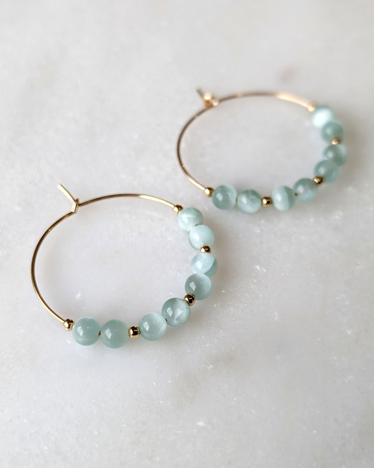 Green Moonstone Hoops