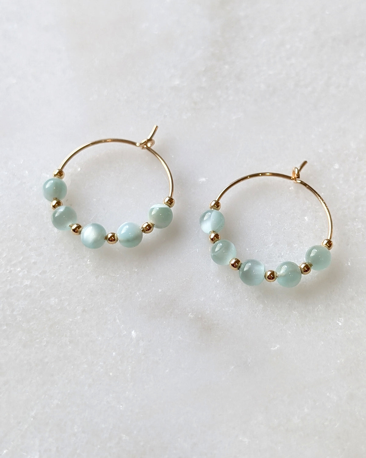 Green Moonstone Mini Hoops