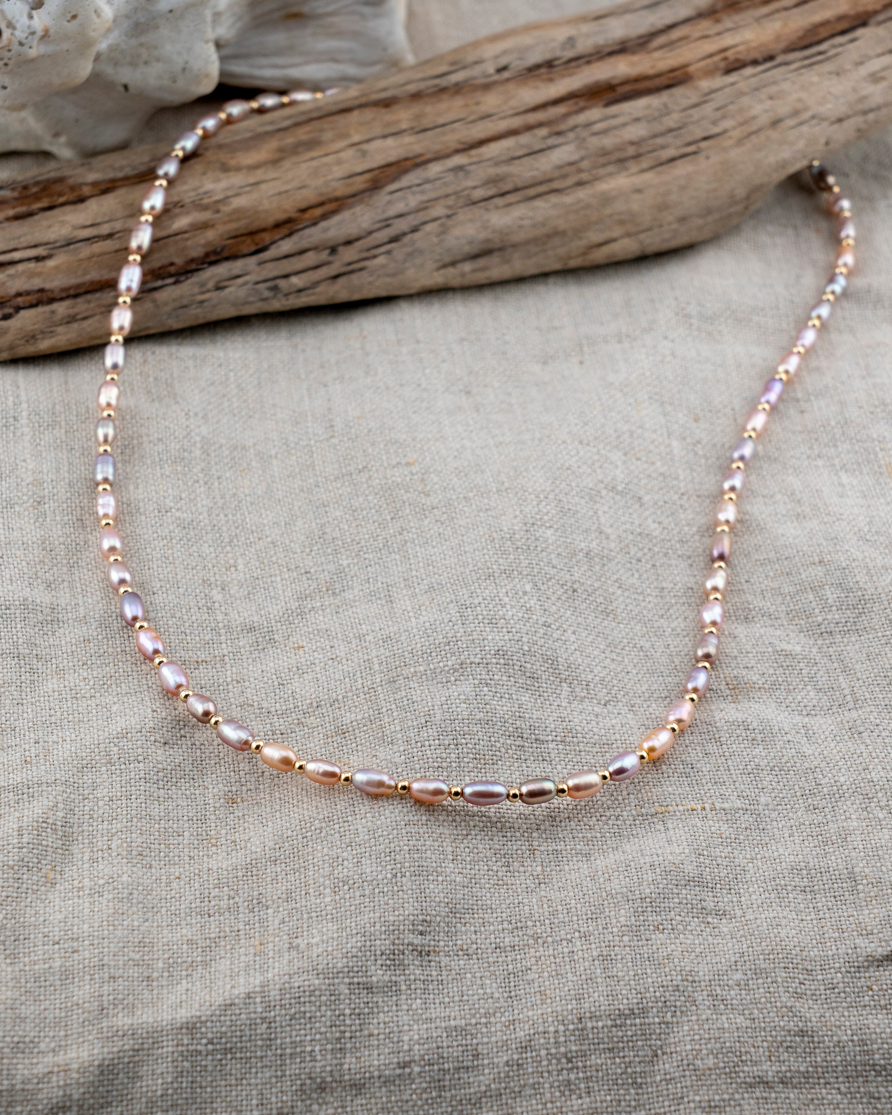 Sunkissed Mauve Freshwater Rice Pearl Necklace