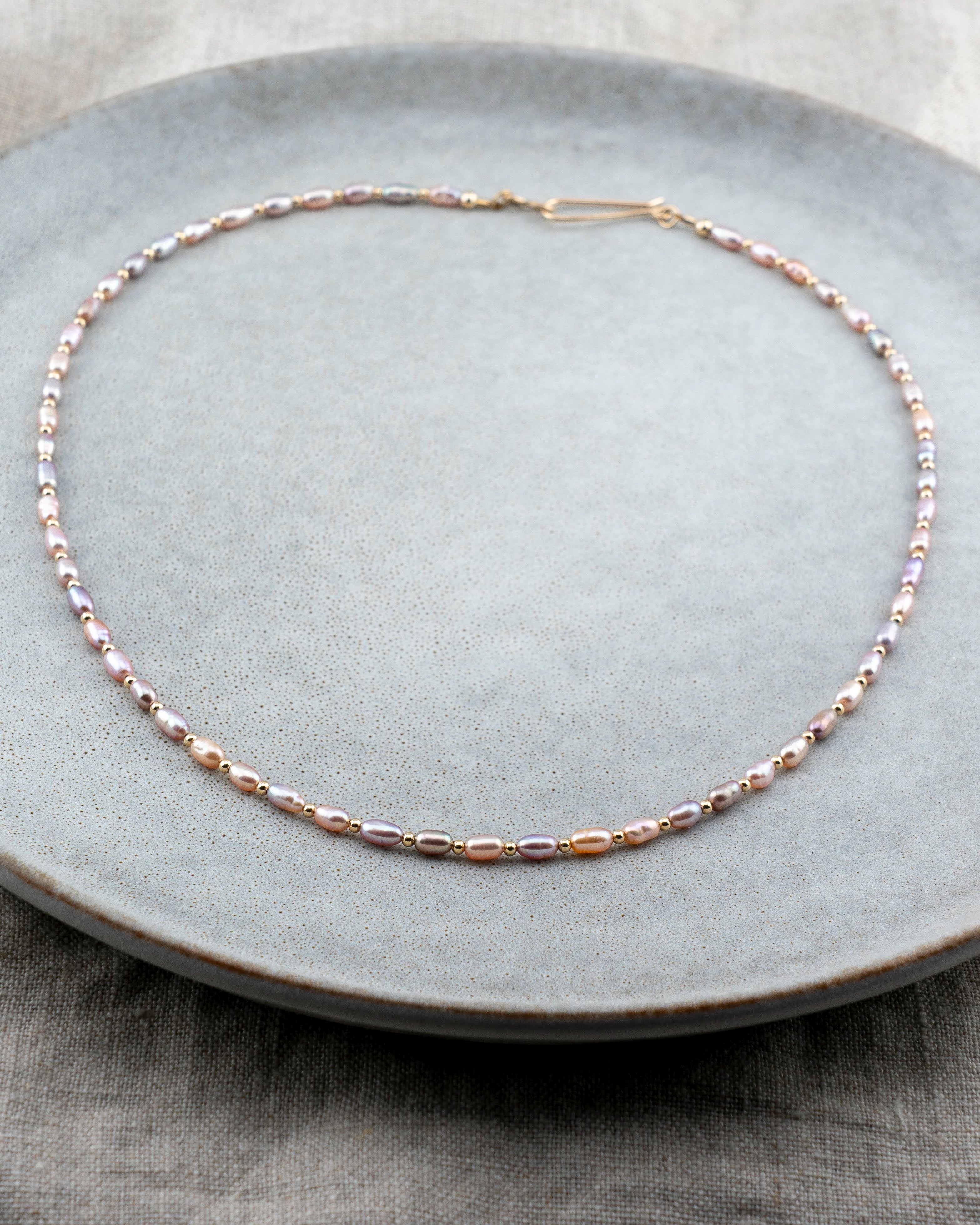 Sunkissed Mauve Freshwater Rice Pearl Necklace