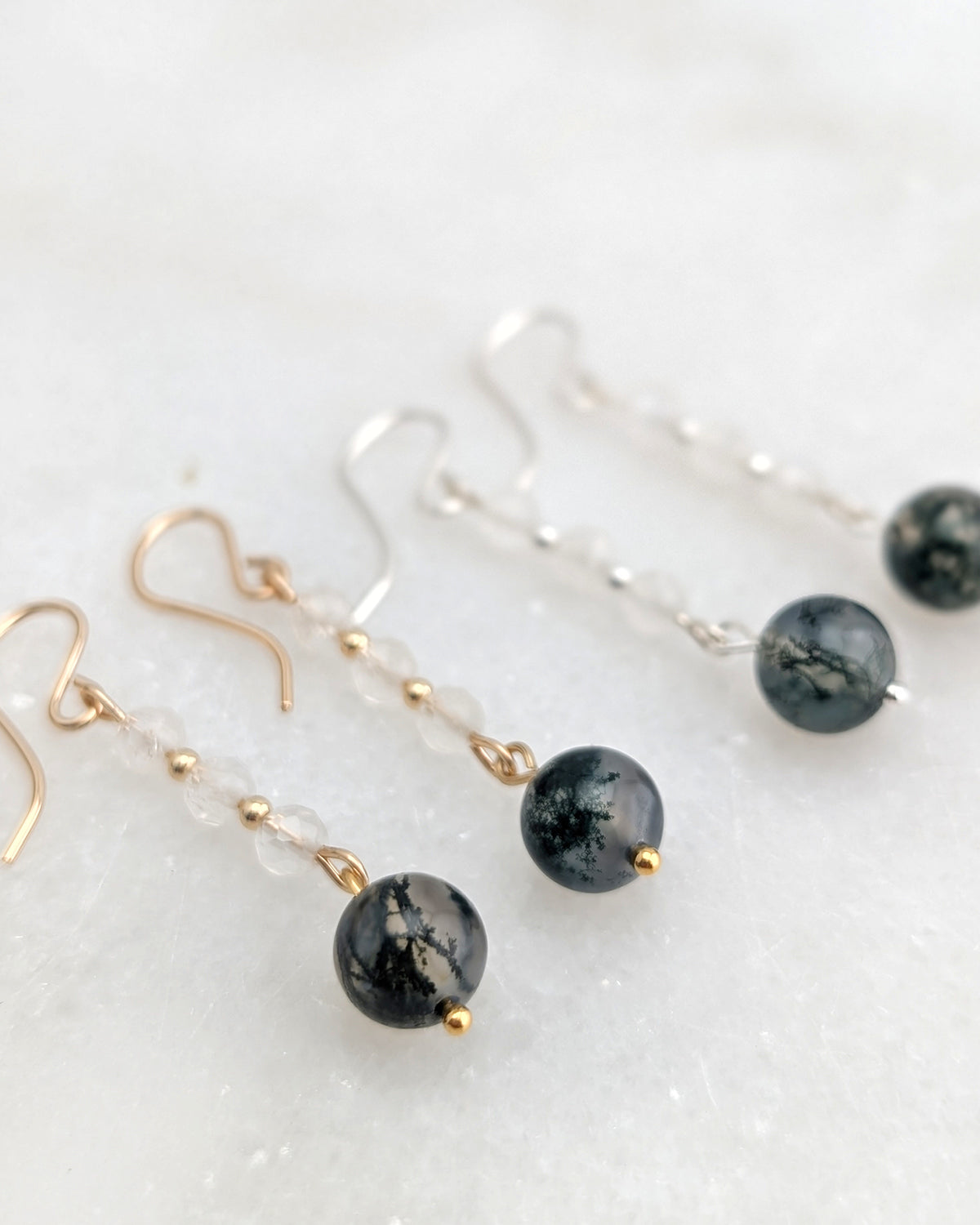 Moonstone & Moss Agate Drop Dangles