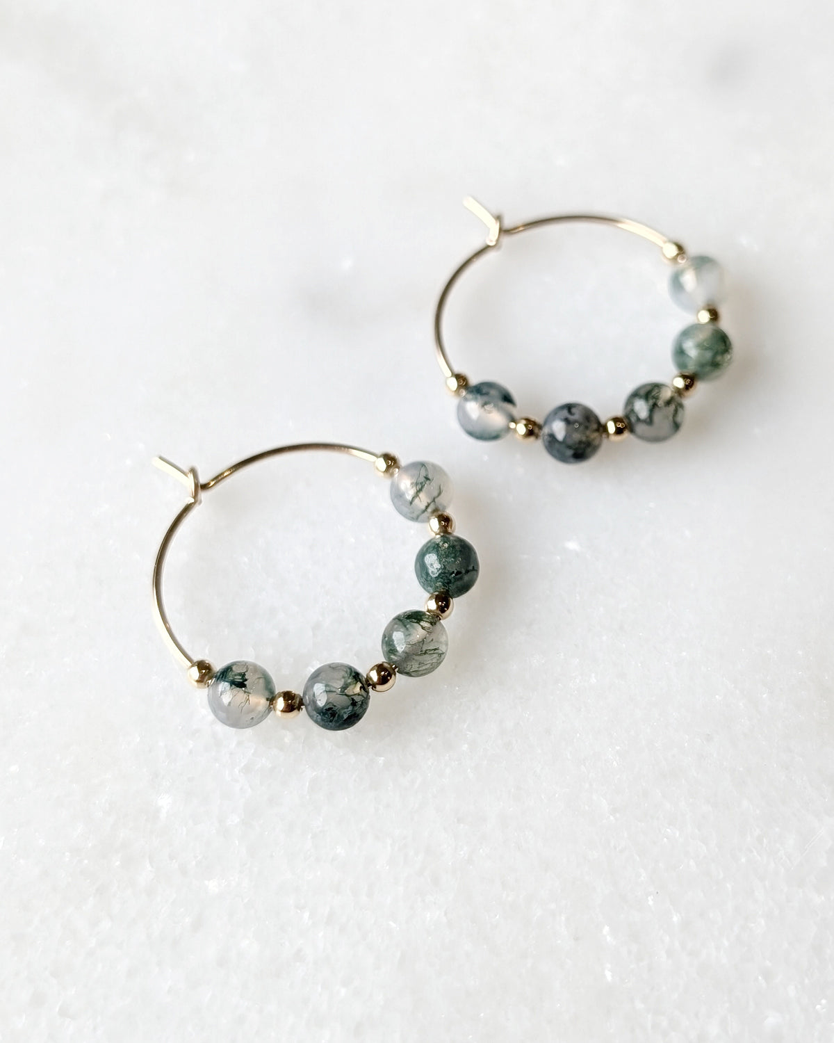 Moss Agate Earth Grounding Mini Hoops
