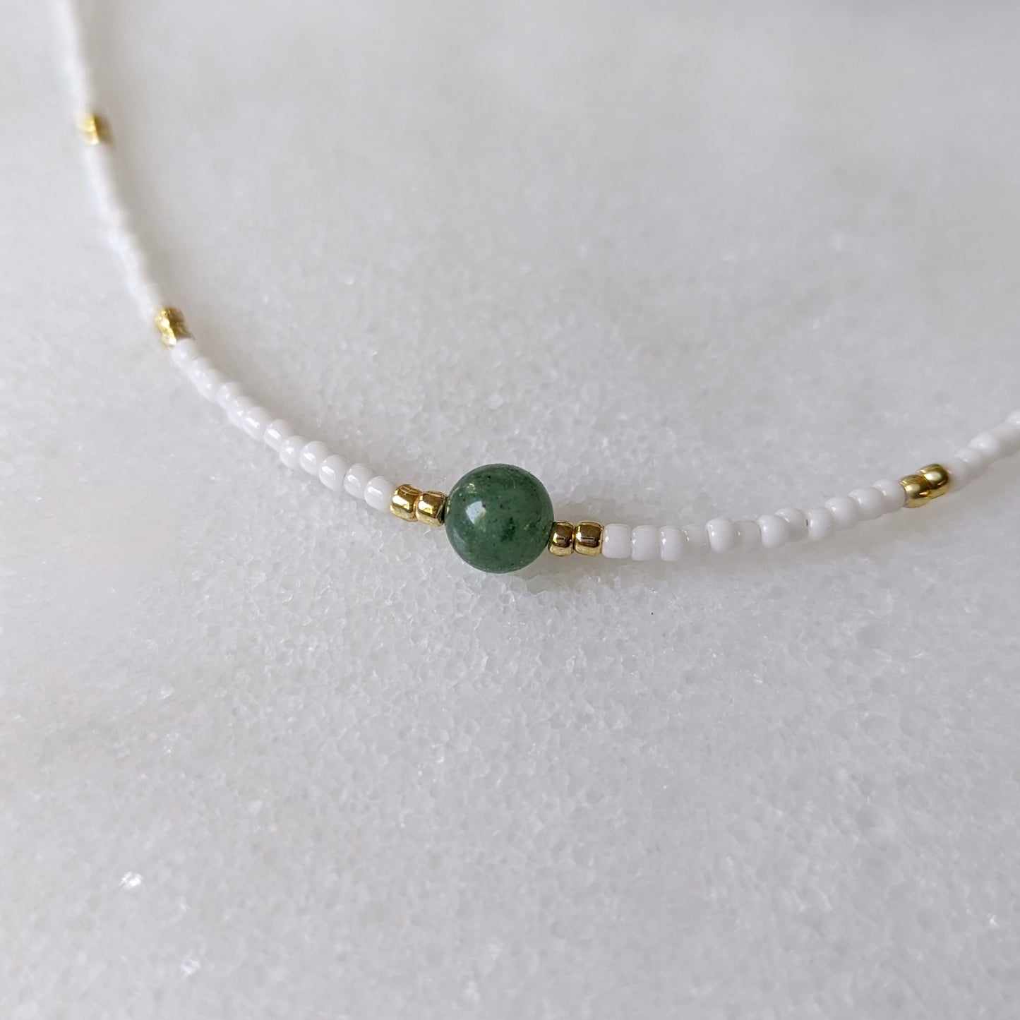 Green Aventurine White Beaded Accent Choker Necklace