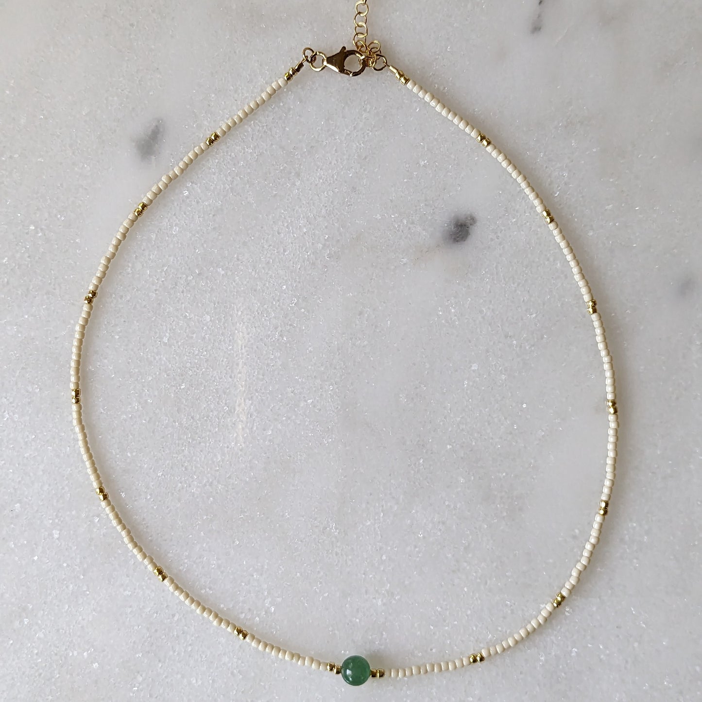 Green Aventurine Ivory Beaded Accent Choker Necklace