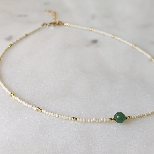 Green Aventurine Ivory Beaded Accent Choker Necklace
