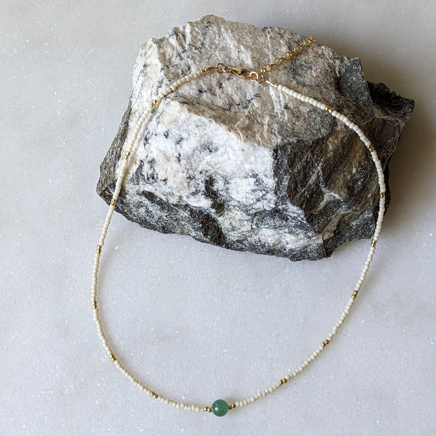 Green Aventurine Ivory Beaded Accent Choker Necklace