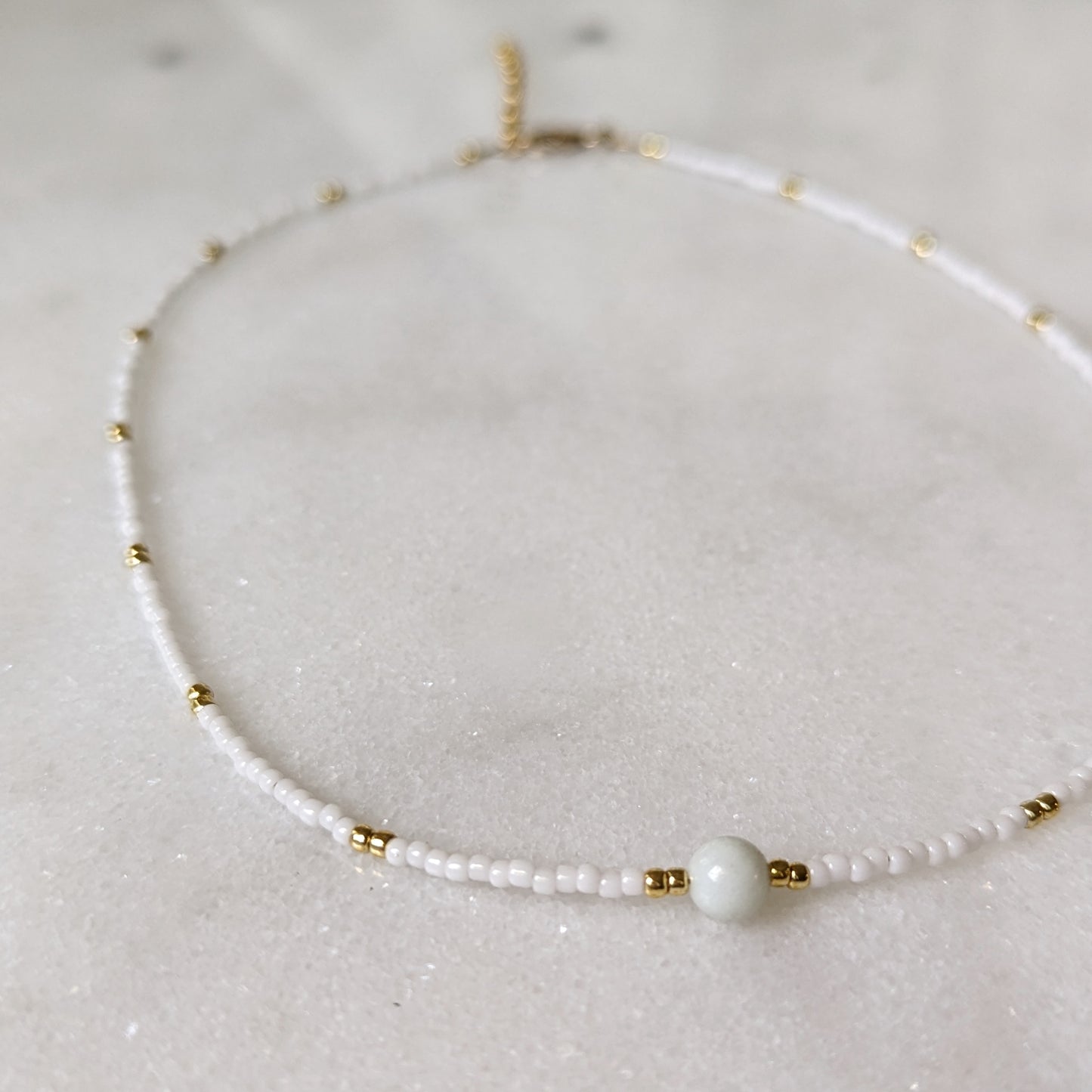 Amazonite White & Gold Beaded Accent Choker Necklace