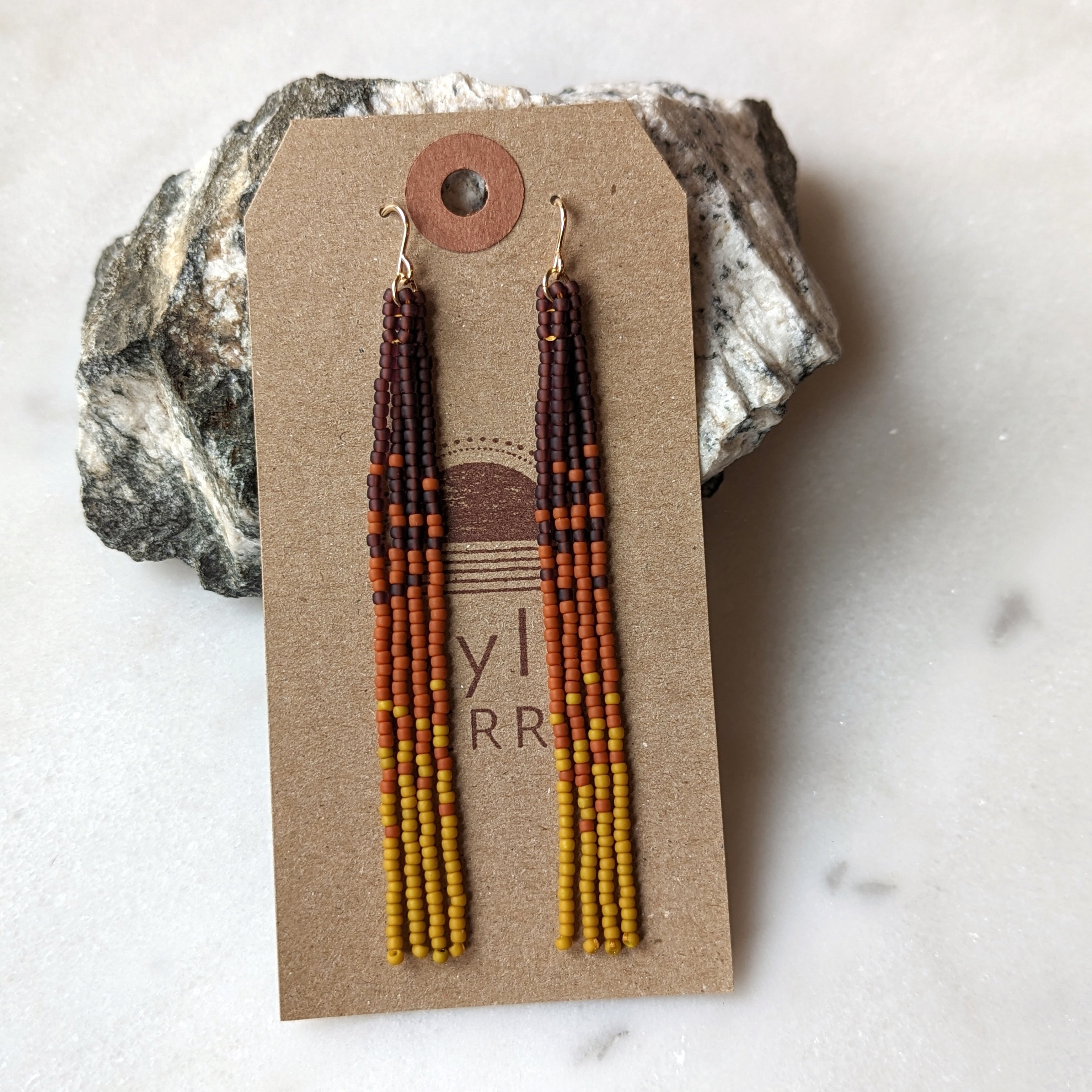 Autumn Pumpkin Spice Long Beaded Fringe Earrings