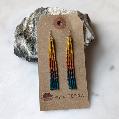 Fall Turquoise Short Beaded Fringe Earrings