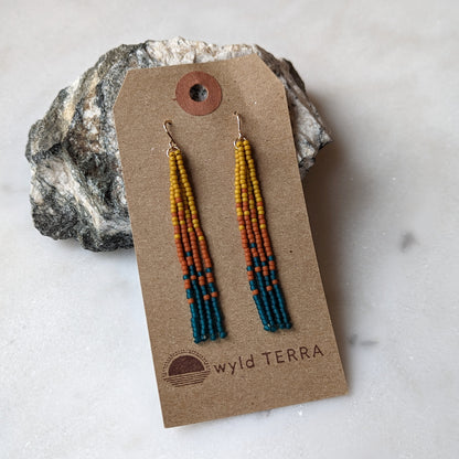 Fall Turquoise Short Beaded Fringe Earrings