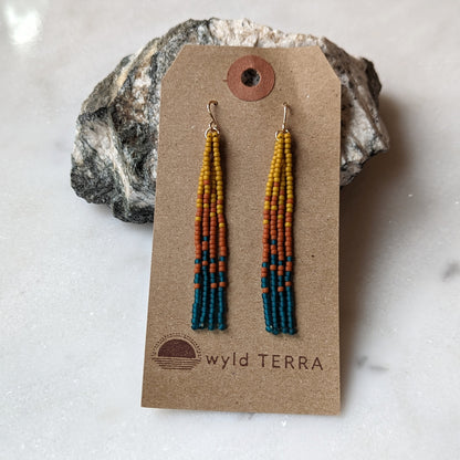 Fall Turquoise Short Beaded Fringe Earrings