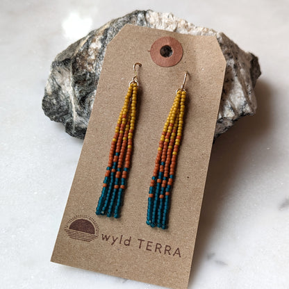 Fall Turquoise Short Beaded Fringe Earrings