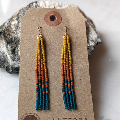 Fall Turquoise Short Beaded Fringe Earrings