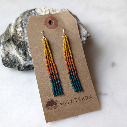 Fall Turquoise Short Beaded Fringe Earrings