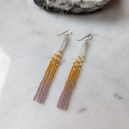 Translucent Glow Long Beaded Fringe Earrings