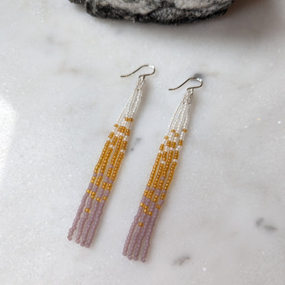 Translucent Glow Long Beaded Fringe Earrings